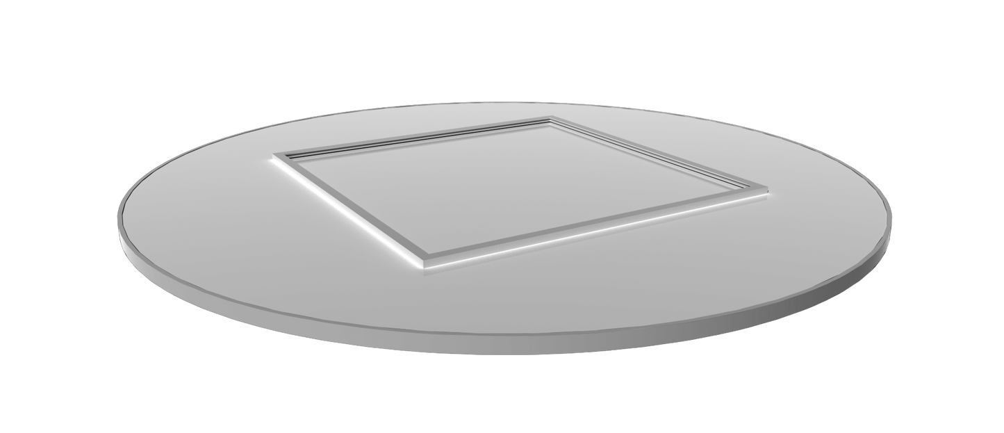 3D-Ansicht einer runden Bodenplatte mit integrierter Aufnahme für die LED Lichtwand BIG LED UP.