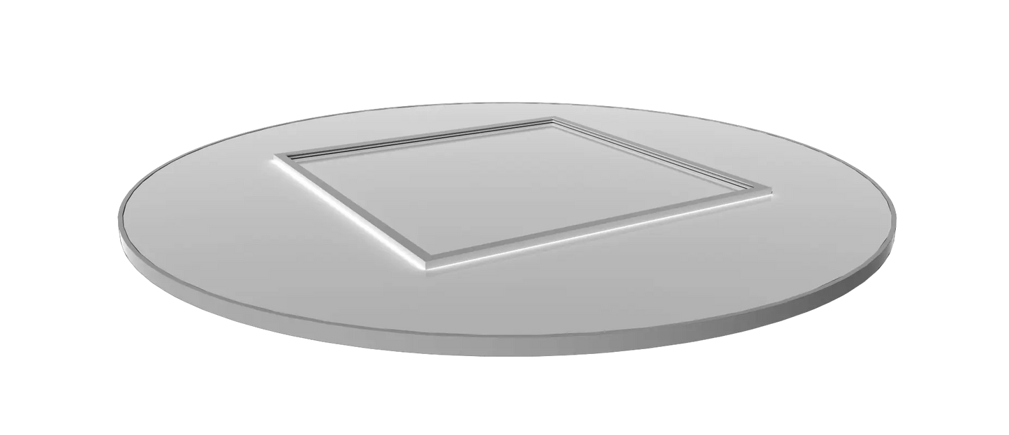 3D-Ansicht einer runden Bodenplatte mit integrierter Aufnahme für die LED Lichtwand BIG LED UP.