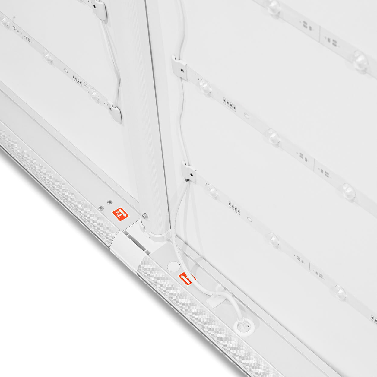 Detailansicht der LED-Leisten der LED Messewand Lightbox Backlight Wall 2go