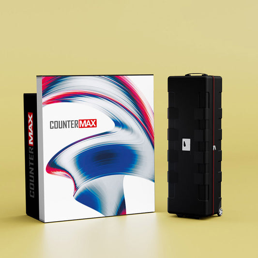 Counter MAX Messetheke mit stabilem ABS-Transportkoffer – mobiles Präsentationssystem für Messen, Events und Promotion.