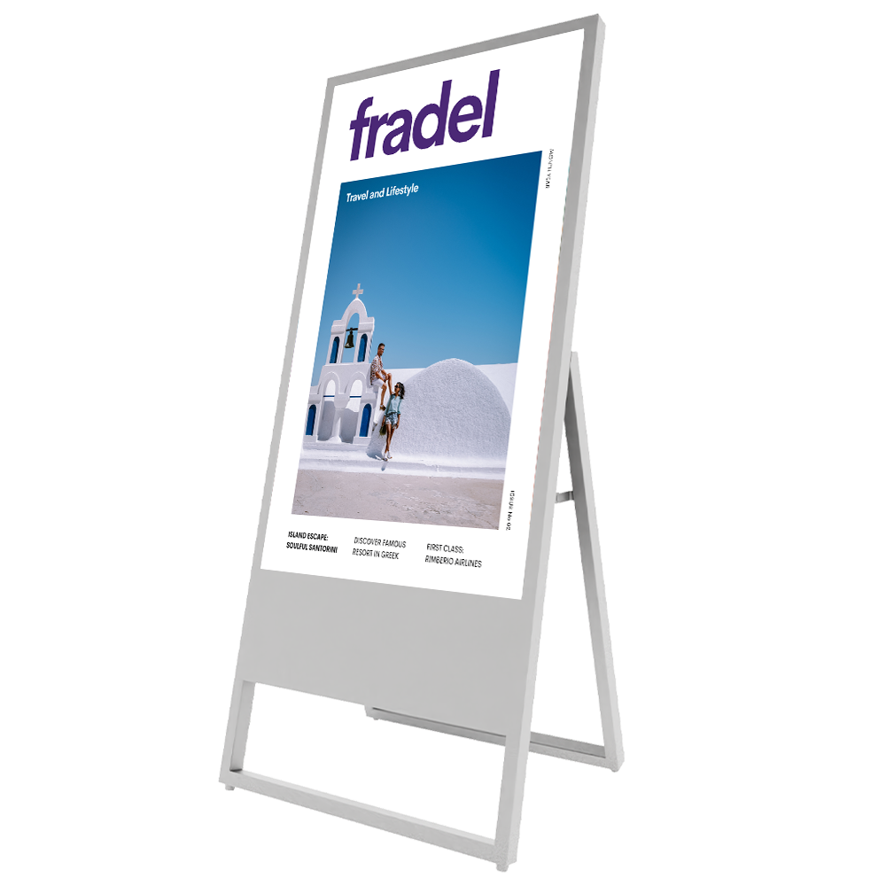 Digital Signage system TV werbestele in weiß für Messestände und Hotel