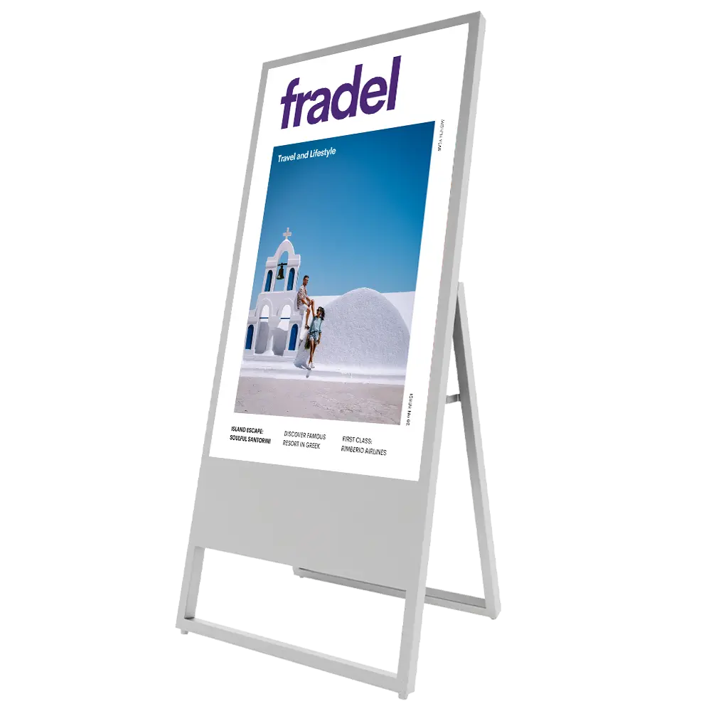 Digital Signage system TV werbestele in weiß für Messestände und Hotel