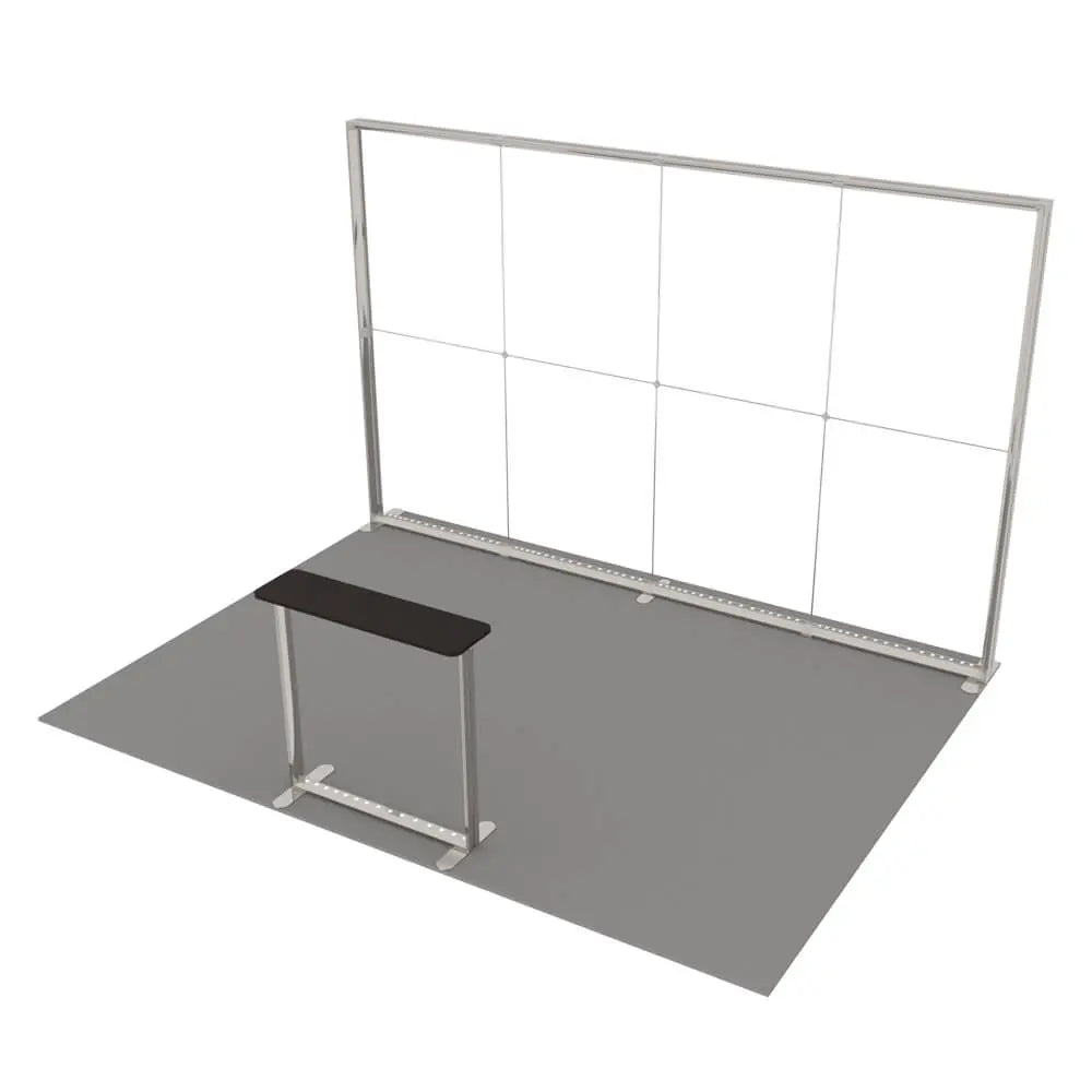 Ansicht der beleuchteten Messetheke und Messewand Lightbox Pro 2go ohne Stoffbespannung
