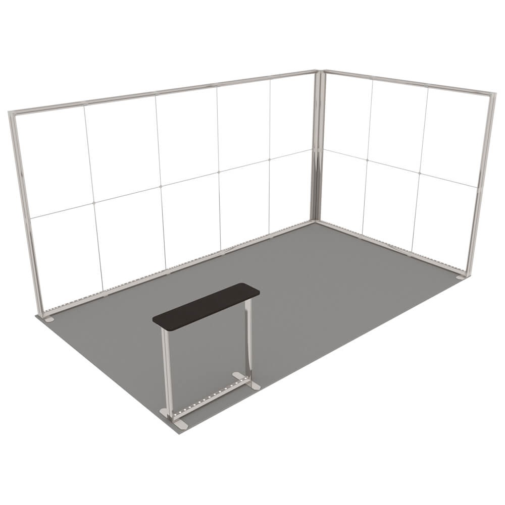 Ansicht der beleuchteten Messetheke und Messewände Lightbox Pro 2go ohne Textilbespannung