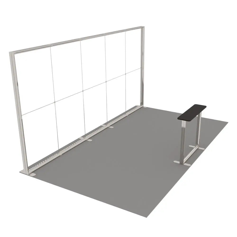 Ansicht der beleuchteten Messetheke und Messewand Lightbox Pro 2go ohne Stoffbespannung
