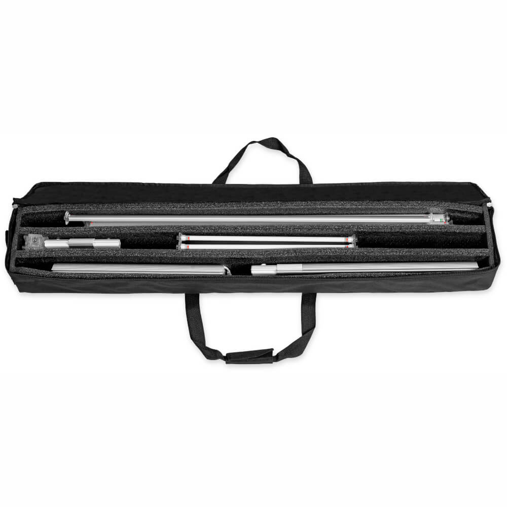 Geöffnete Transporttasche des XL-Erweiterungssets des Messesystems Lightbox Pro 2go