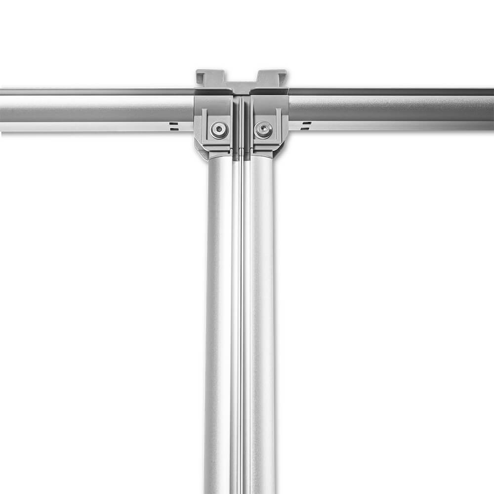 Rahmendetail der unbeleuchteten Messewand Expo Flex 2go ohne Textilbespannung vor weißem Hintergrund