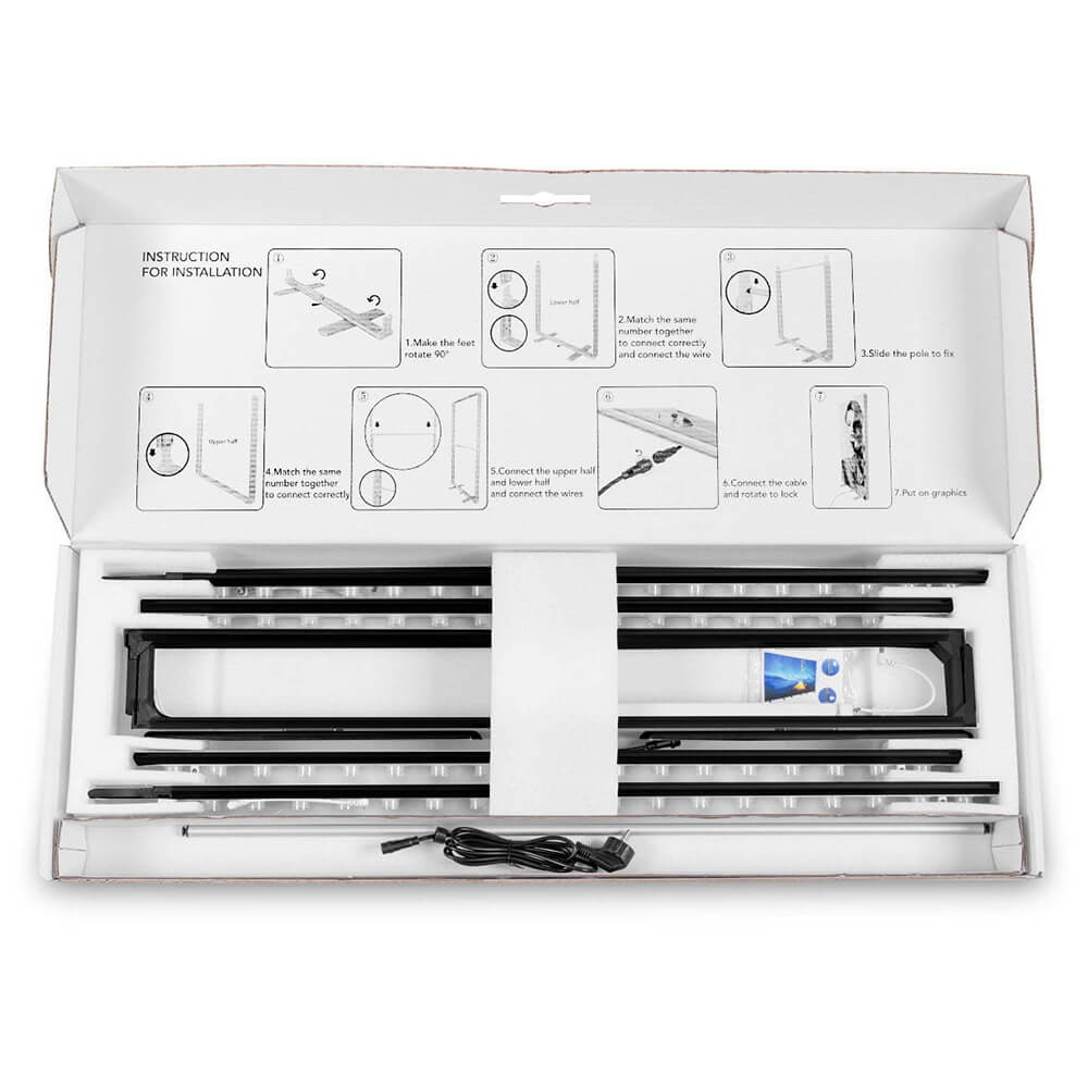 Transportkarton der Stabilisator Verbindung der schwarzen beleuchteten Messestele Lightbox Flex 2go