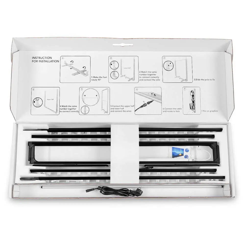 Transportkarton der Stabilisator Verbindung der schwarzen beleuchteten Messestele Lightbox Flex 2go