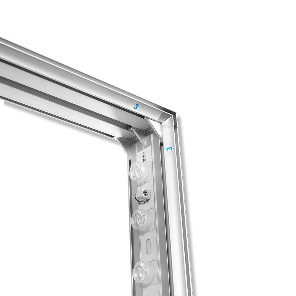 Detail mit LEDs der beleuchteten Messestele Lightbox Flex 2go