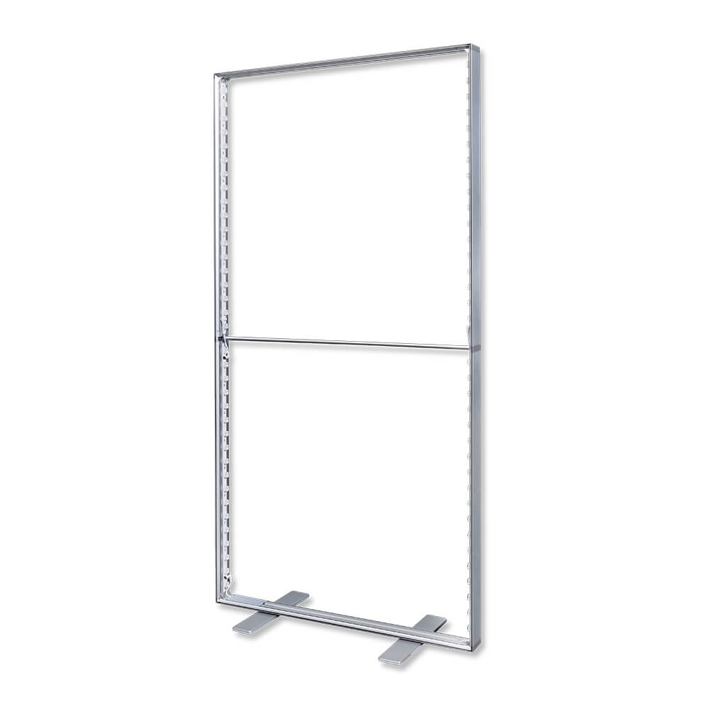 Silberner Rahmen der beleuchteten Messestele Lightbox Flex 2go ohne Textilbespannung