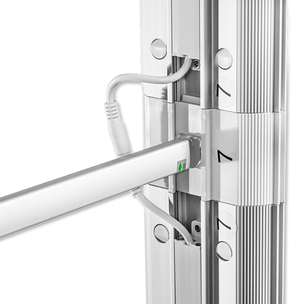 Detailansicht der Verbindung des Stabis des Messesystems Lightbox Pro 2go ohne Textilbespannung