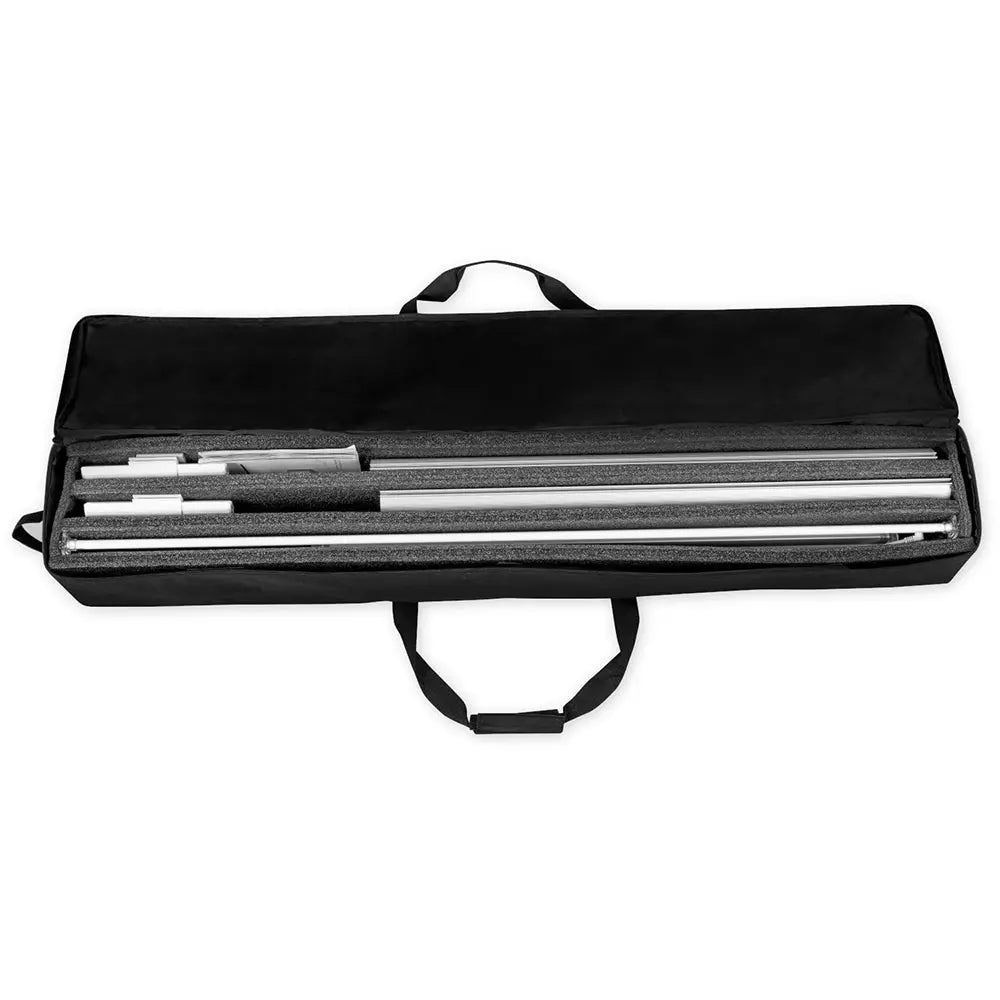 Geöffnete Transporttasche des XL-Erweiterungssets des Messesystems Lightbox Pro 2go