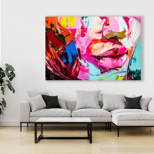 Akustikbild der Schallabsorberklasse A mit retro abstraktem Motiv im Aluminiumrahmen.