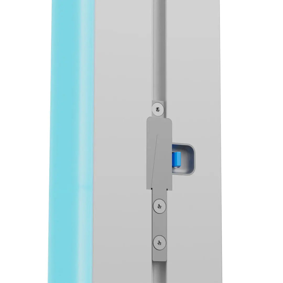 Detailansicht des V-Lock Profilverbinders für schnelle Montage der LINE UP LED Messewand.