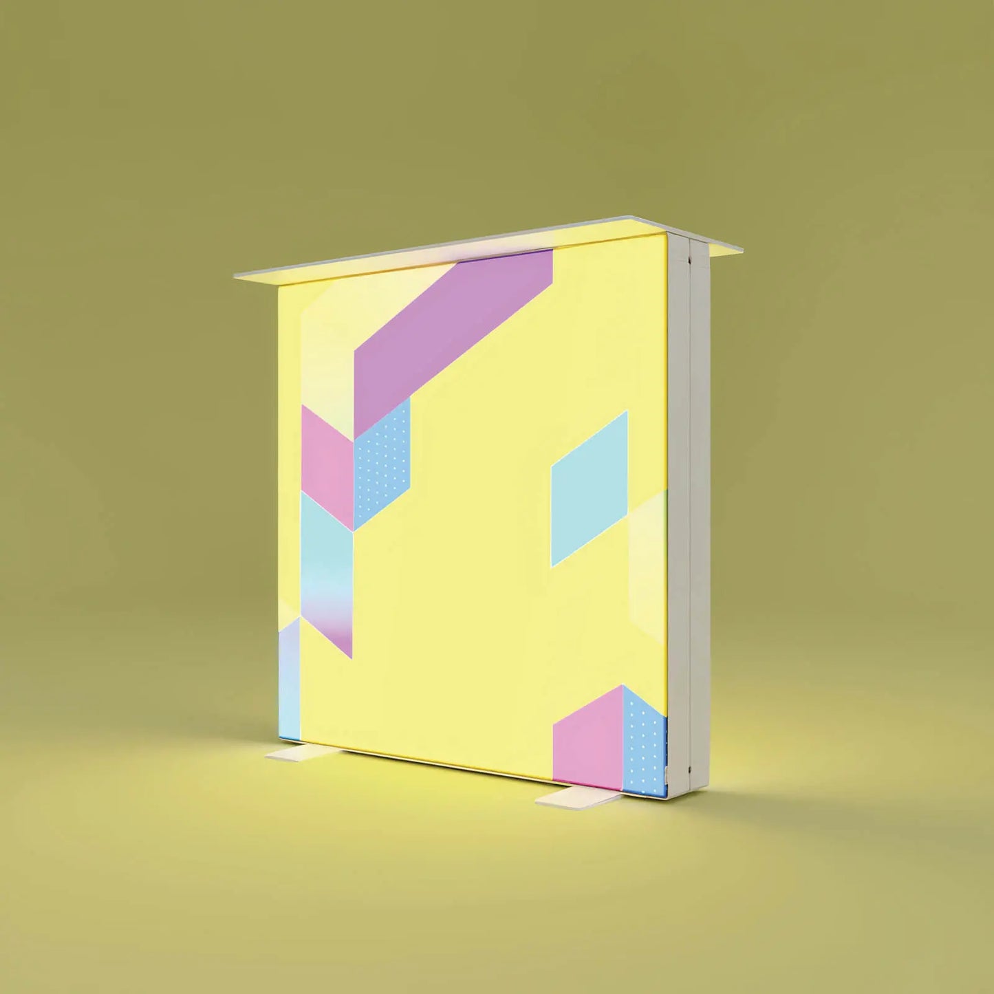 PIXLIP GO Counter S with Stoffbanner print and white shelf.