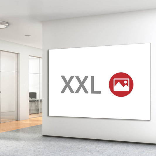XXL- Textilspannrahmen mit individuellem Motiv im  Bürobereich.