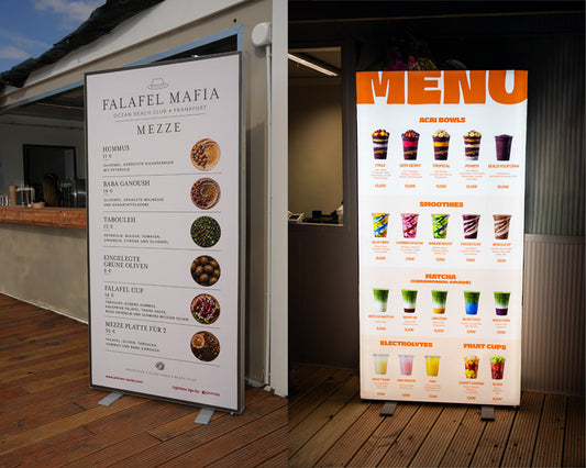 Messewand Lightbox Flex 2go als beleuchteter Werbeaufsteller bei Event