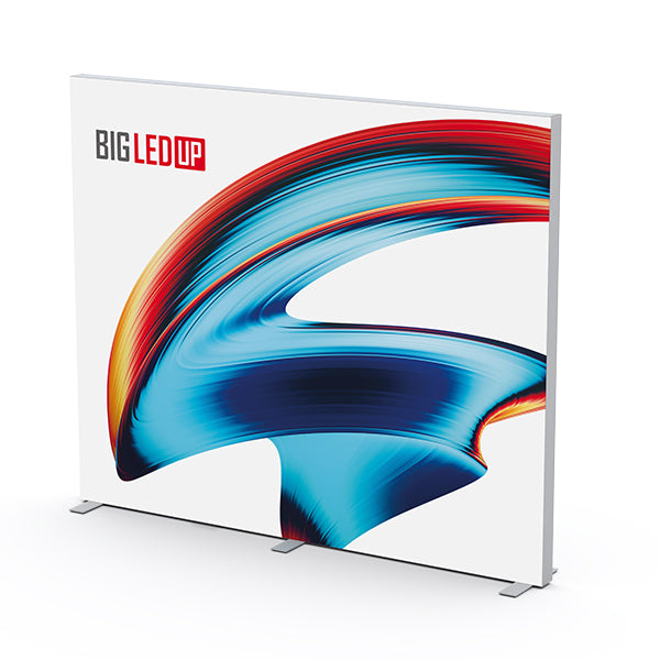 Modulare LED Lichtwand BIG LED UP mit großflächigem Textildruck im aufgebauten Zustand.