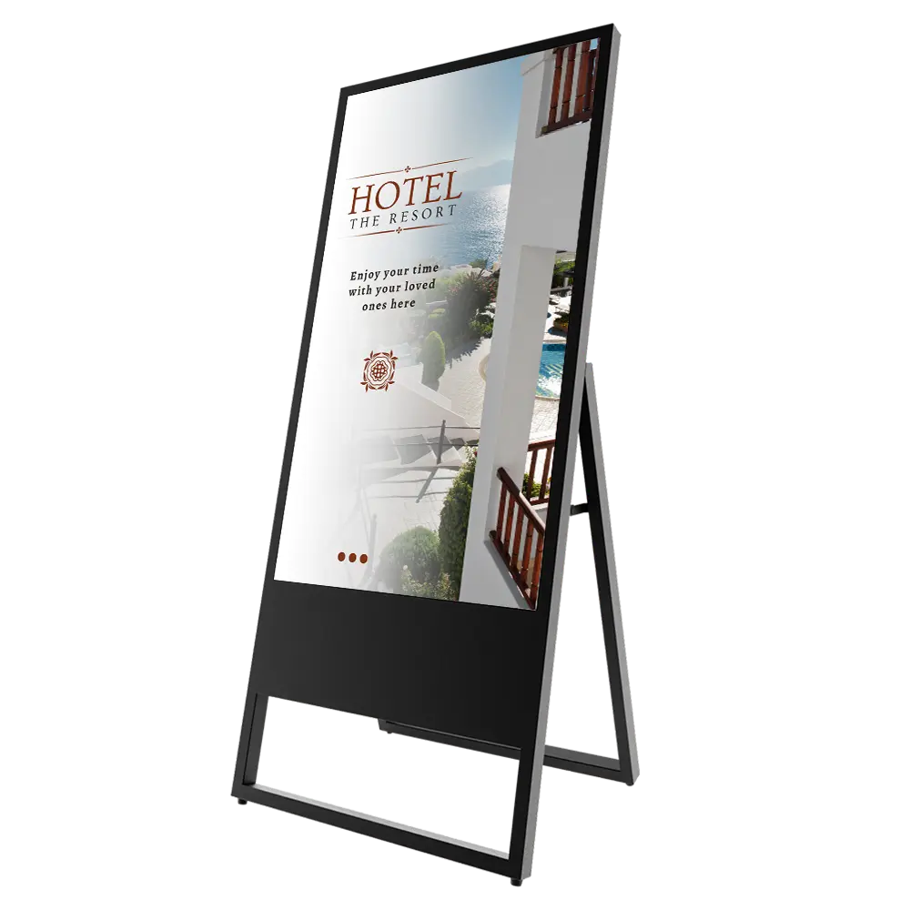 Digital Signage system TV werbestele in schwarz für Messestände und Hotel