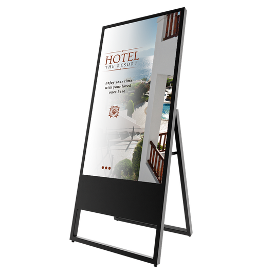 Digital Signage system TV werbestele in schwarz für Messestände und Hotel