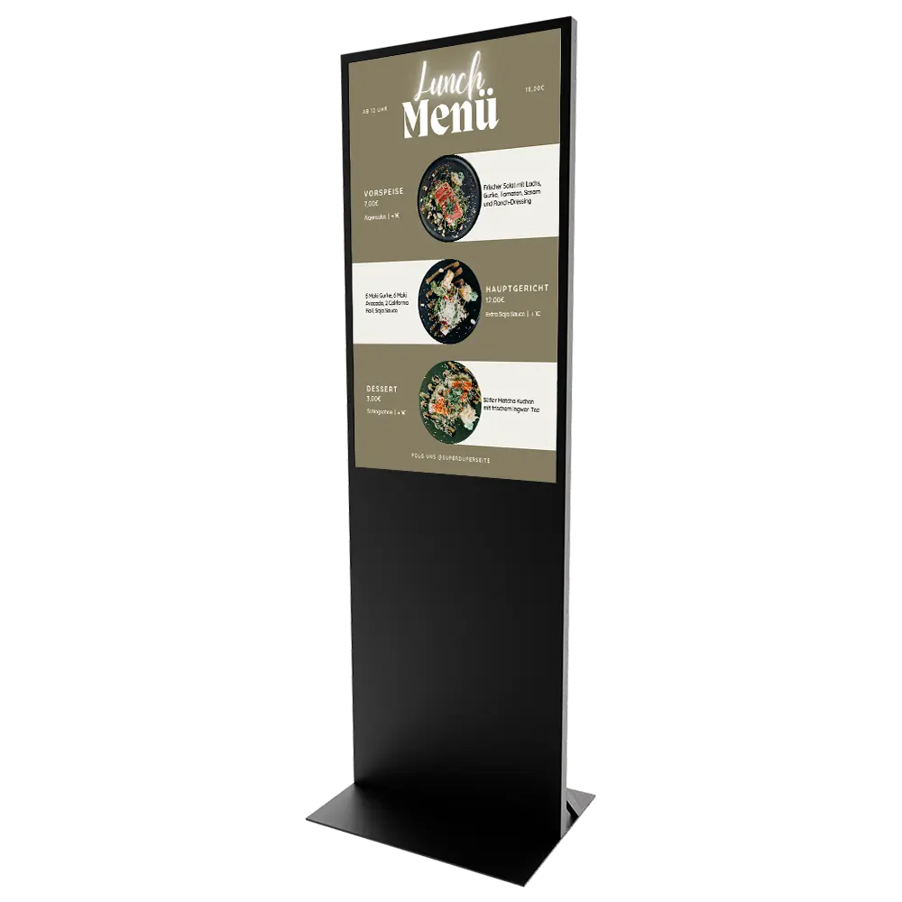 TV stele für Messestände in schwarz. Digital Signage System mit autoplay