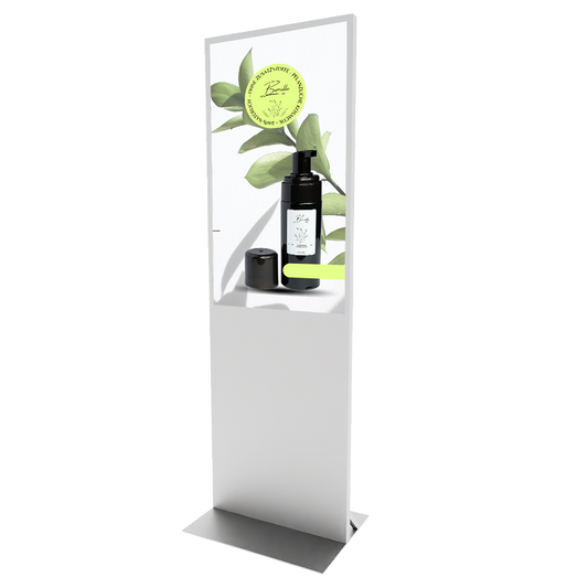 TV stele für Messestände in weiß. Digital Signage System mit autoplay