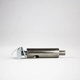 Höhenverstellbarer Drahtseilhalter mit Feder für 44 mm Textilspannrahmen mit Nut zur sicheren Deckenabhängung.