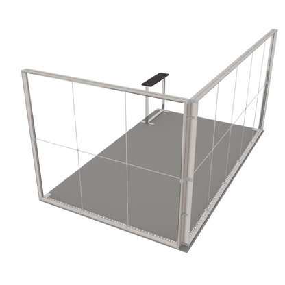 Darstellung eines Messe-Eckstands mit sichtbaren Profilrahmen ohne Textildruck.