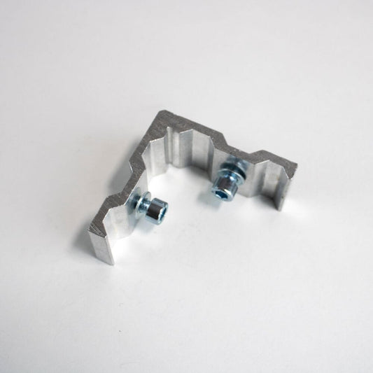 Eckverbinder für 150 mm Textilspannrahmen zur stabilen Verbindung von Aluminiumprofilen und Spannrahmen von Primex.