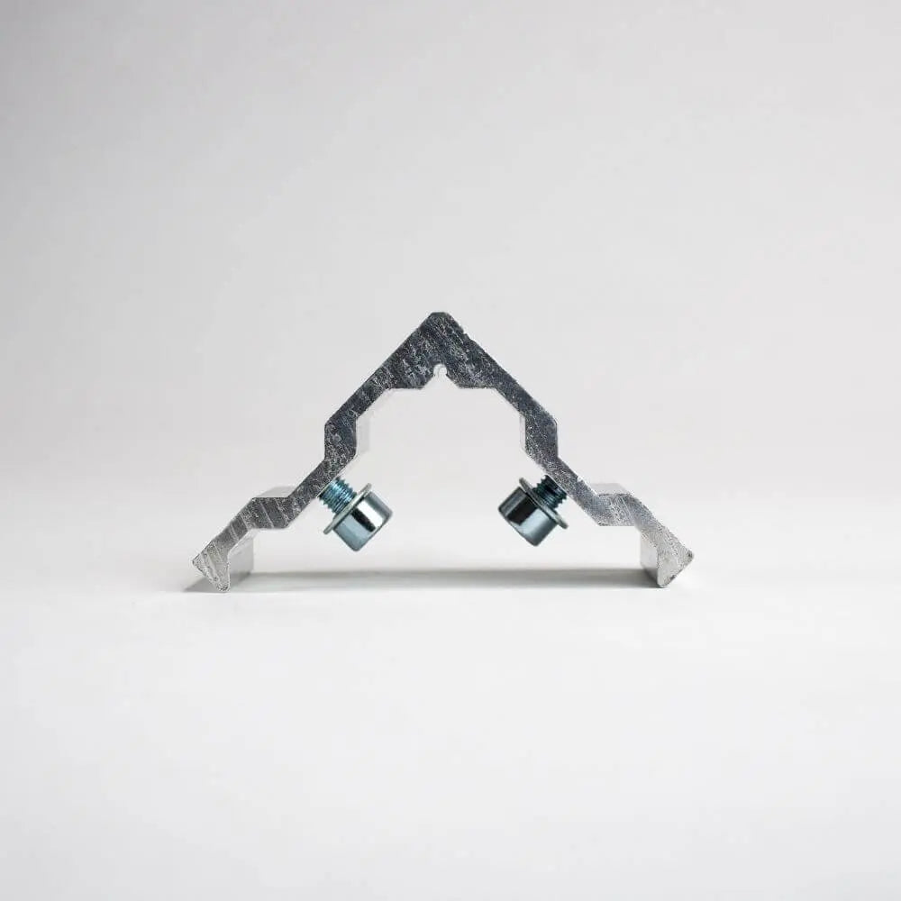 Eckverbinder für 150 mm Textilspannrahmen zur stabilen Verbindung von Aluminiumprofilen und Spannrahmen.