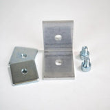 Eckverbinder für 55 mm Textilspannrahmen zur stabilen Verbindung von Aluminiumprofilen für langlebige Spannrahmen.