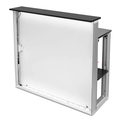 Vorderansicht der LED-Messetheke Lightbox Flex ohne Stoffbanner