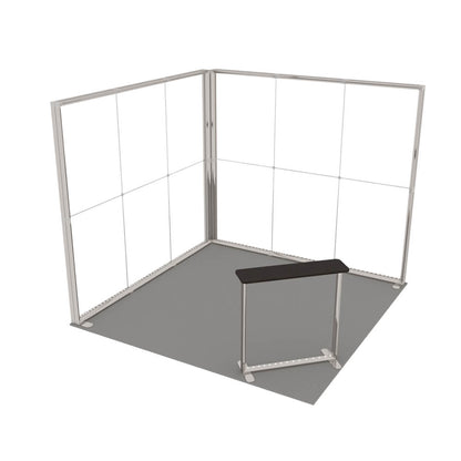 Ansicht der beleuchteten Messetheke und Messewände Lightbox Pro 2go ohne Textilbespannung 