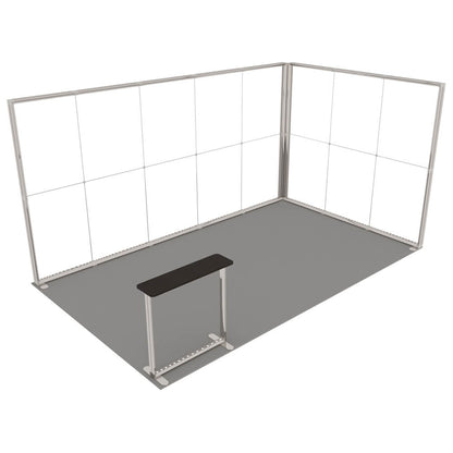 Ansicht der beleuchteten Messetheke und Messewände Lightbox Pro 2go ohne Textilbespannung 