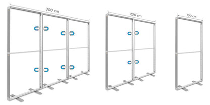 Mehrere Messewände hintereinander, verbunden durch Magnete im Profil