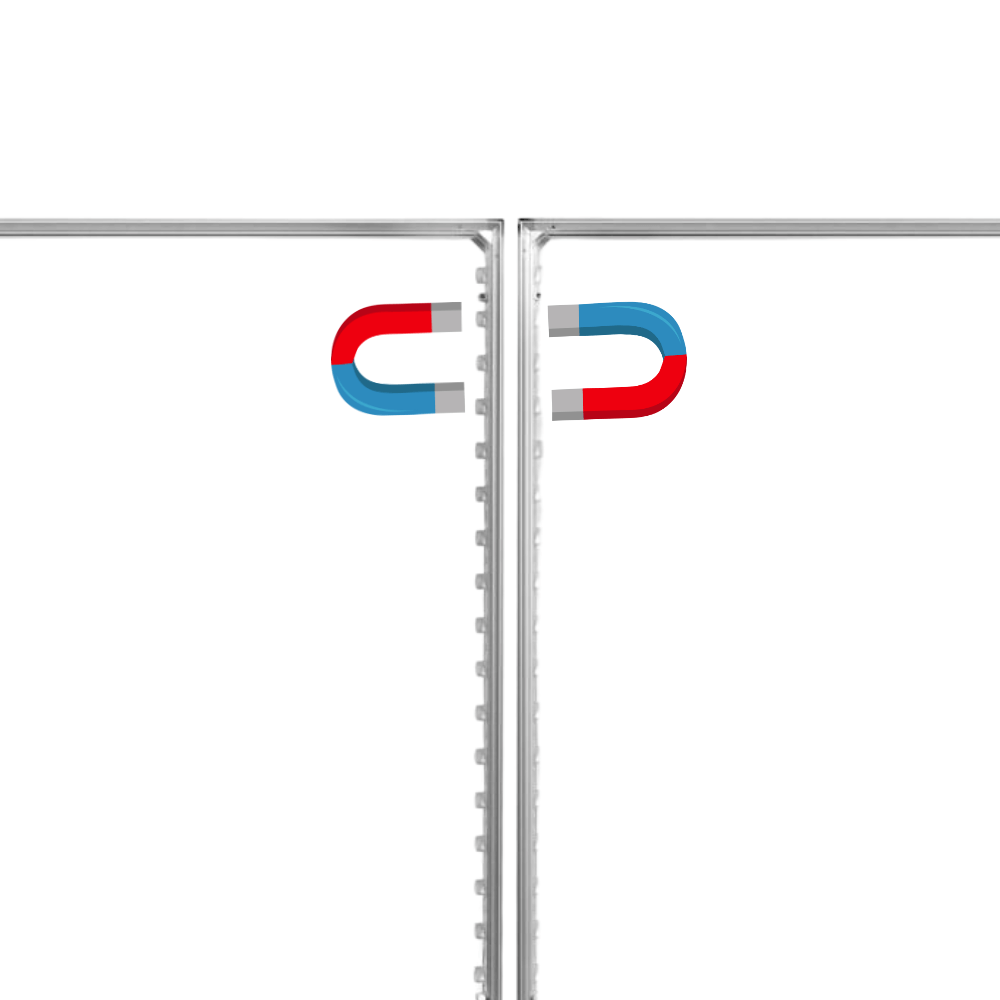 Magnetverbindung zwischen 2 beleuchteten Messestelen Lightbox Fold 2go