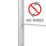 Messewand Lightbox Fold 2go mit Symbol "no wires" ohne Textilbespannung vor weißem Hintergrund.