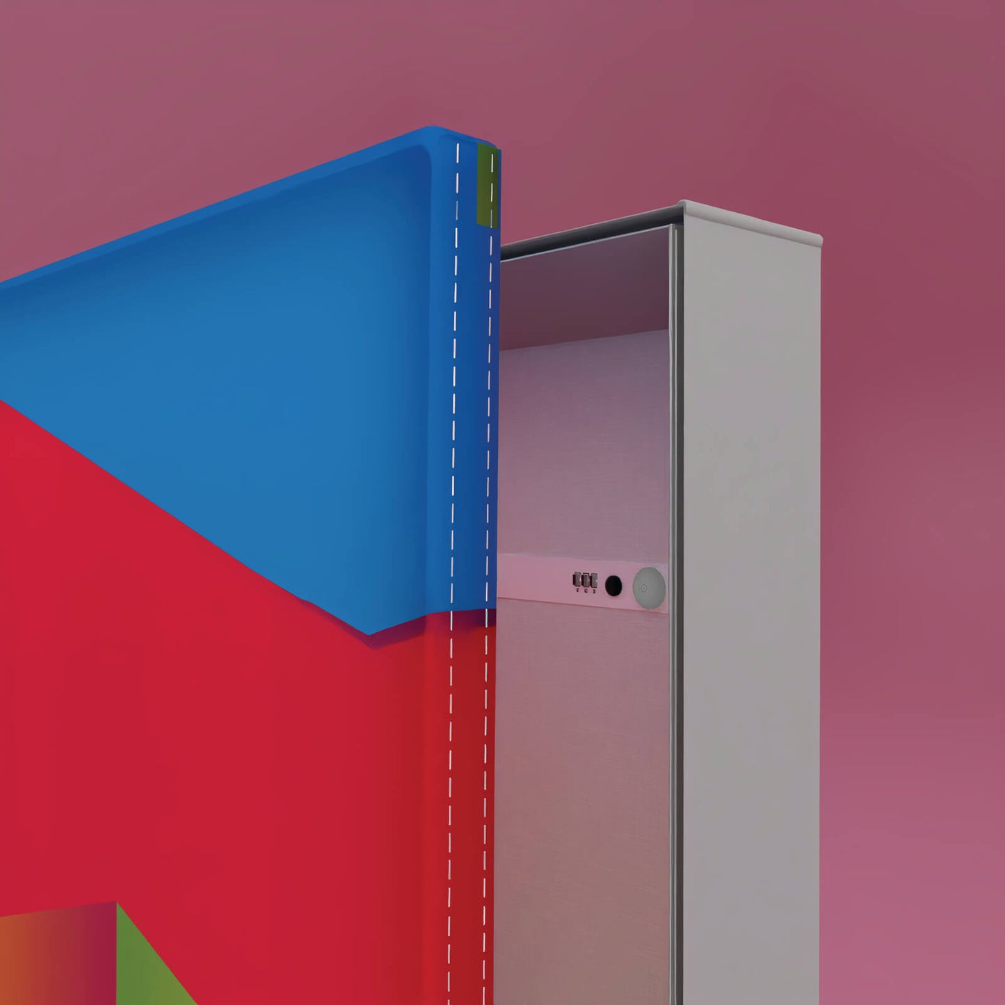 Detailansicht des PIXLIP POP Leuchtrahmens mit eingesetztem Textildruck und LED-Hinterleuchtung – seitliche Ansicht des Aluminiumrahmens mit integrierter Stromversorgung.