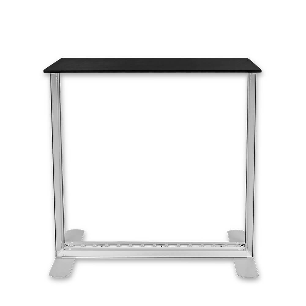 Beleuchtete Messetheke ohne Textilbespannung und schwarzer Tischplatte