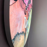 Close-up of the illuminated round LED wall frame