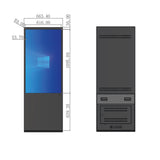 Vorder und Rückseite der Digital Signage Info-Stele mit Bemaßung