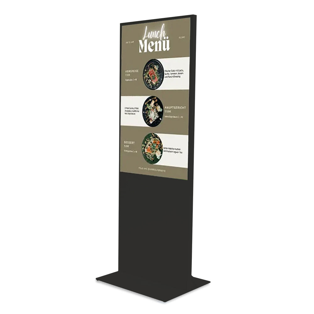 Digital Signage Info-Stele für Messestände in schwarz. Digital Signage System mit autoplay