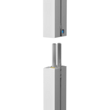 Detailansicht des Verbindungssystems der LINE UP LED Messewand mit integrierten Steckkontakten.