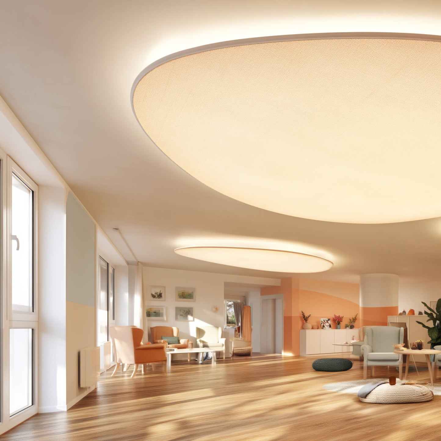 HCL Lichtwand im Demenzzentrum zur Unterstützung von Orientierung und Tagesstruktur durch dynamisches Licht