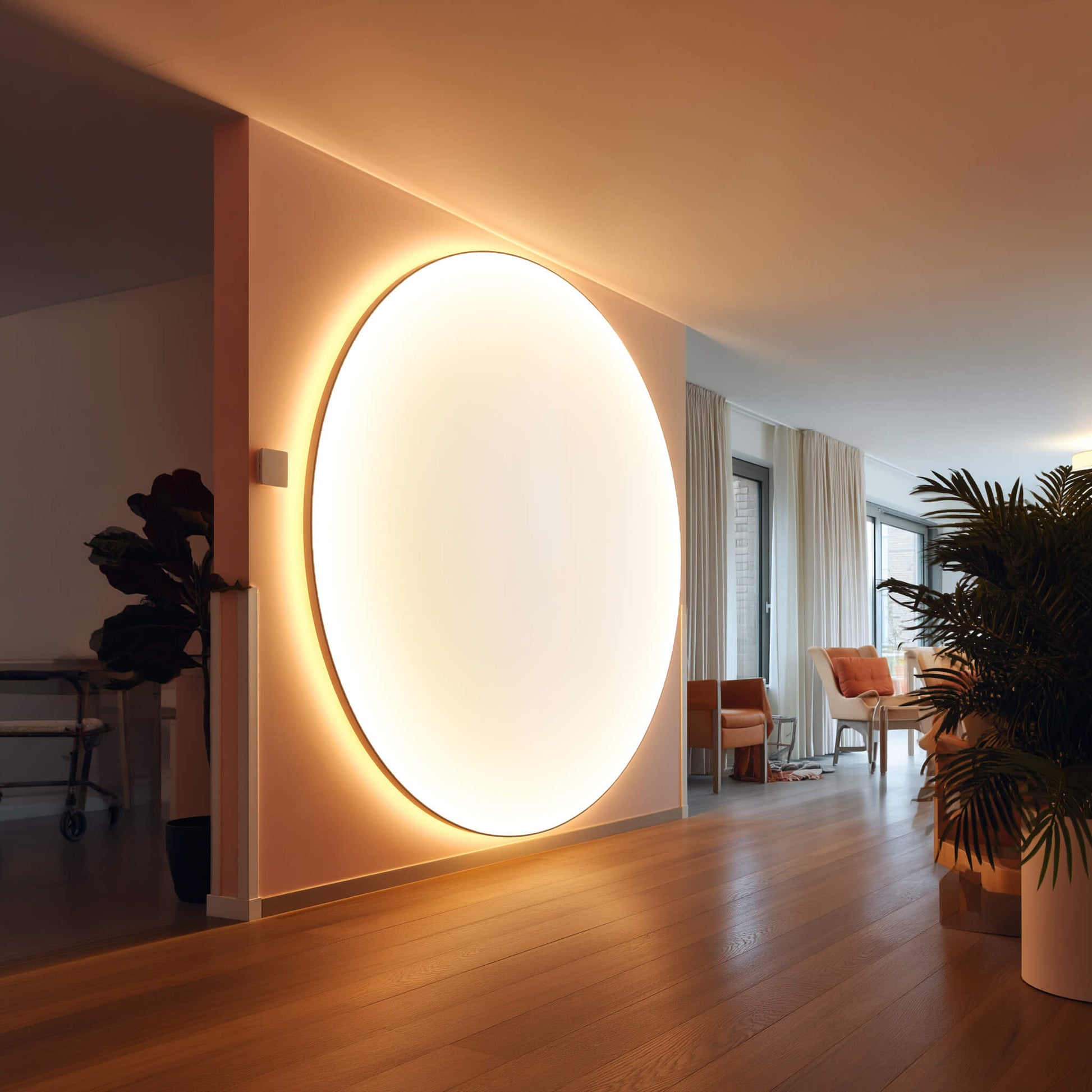 LUMMEA HCL Runde Lichtwand im Patientenzimmer einer Pflegeeinrichtung zur Stabilisierung des Biorhythmus