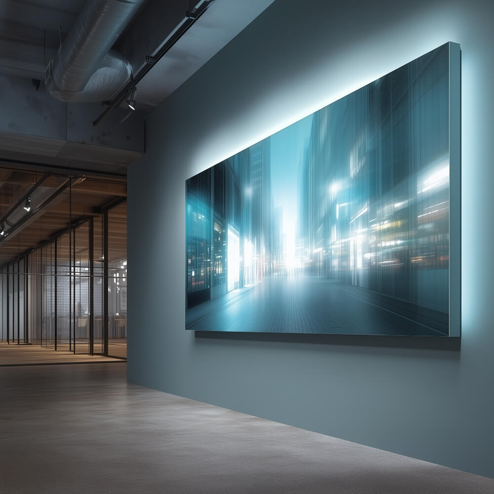 LUMMEA Plus Lichtwand im Konferenzraum mit gleichmäßigem Flächenlicht für moderne Büroarchitektur