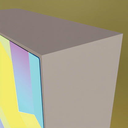 Nahaufnahme der oberen Ecke eines beleuchteten PIXLIP GO Counters von Primex mit weißem Rahmen .