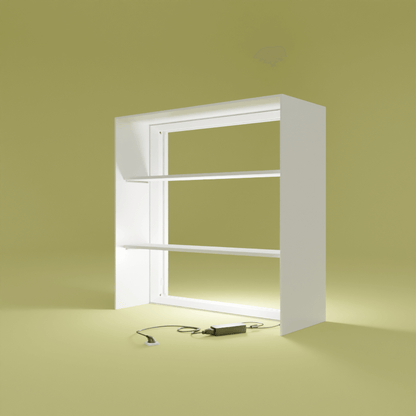 PIXLIP GO Counter L frame without textile print, with built-in LED lighting and power connection.