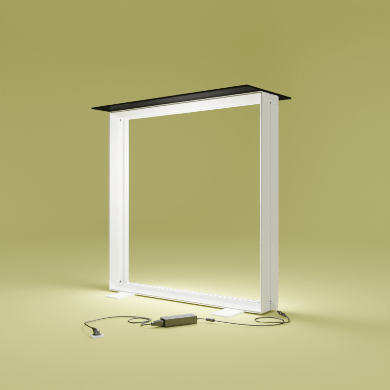 PIXLIP GO Counter L von Primex -Rahmen ohne Textildruck und schwarzer Ablagefläche.